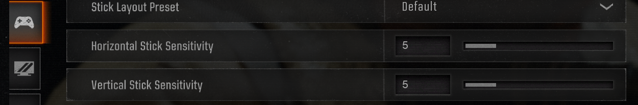 Example controller horizontal and vertical sensitivity settings