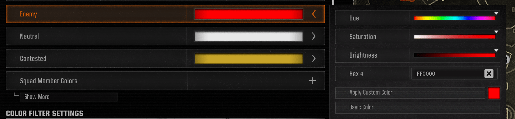 Call of Duty Color Customization with the Enemy colour set to FF0000