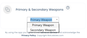 The Primary & Secondary Weapons selection drop-down