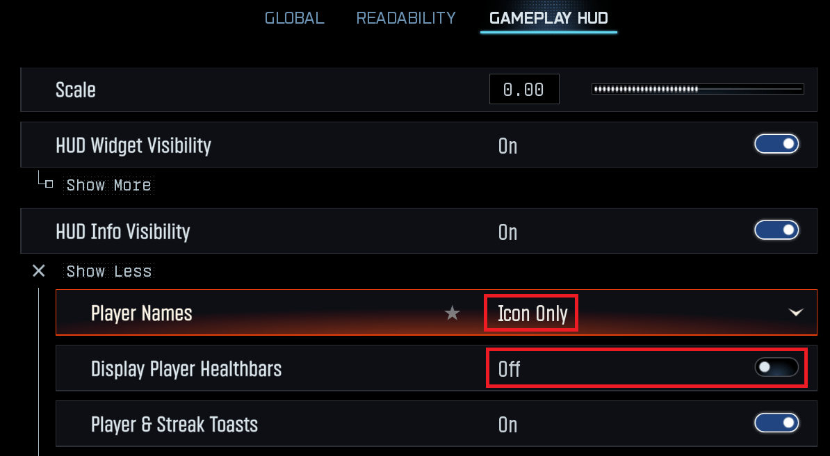 Setting Player Names to Icon Only in the Gameplay HUD options