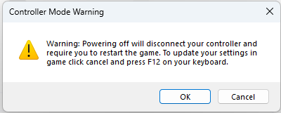 Controller mode disconnect warning message