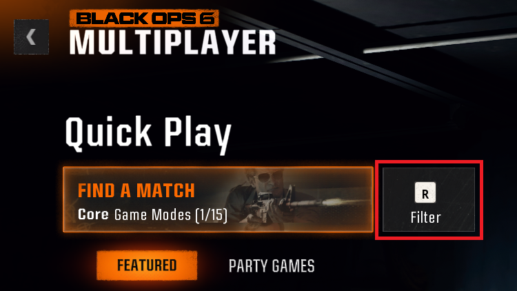 The Quick Play filter in the Multiplayer menu