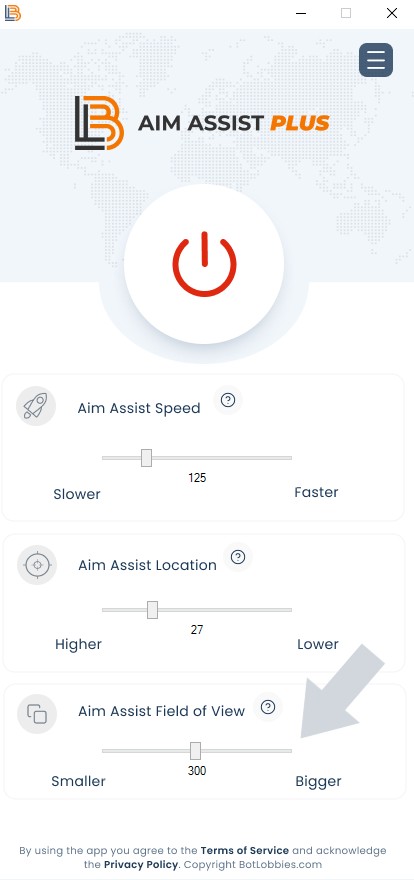 The Aim Assist Field of View slider