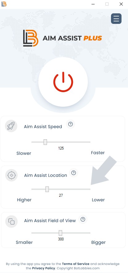 The Aim Assist Location slider