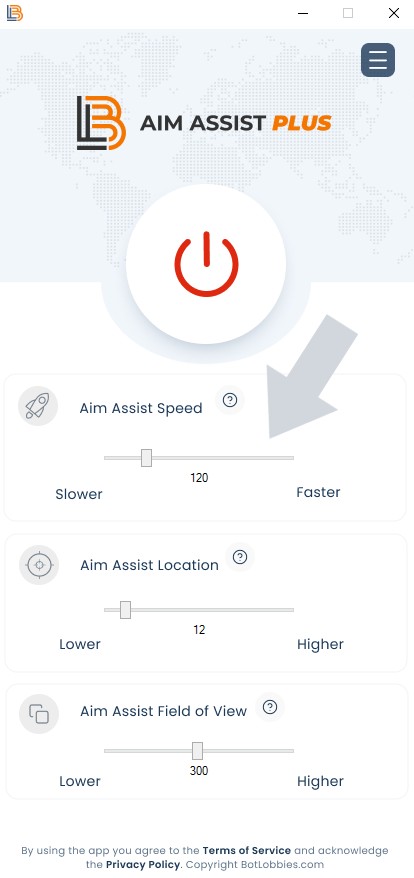 The Aim Assist Plus speed slider