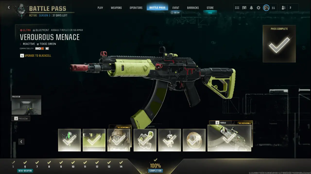 Call of Duty Battle Pass complete with all tiers unlocked