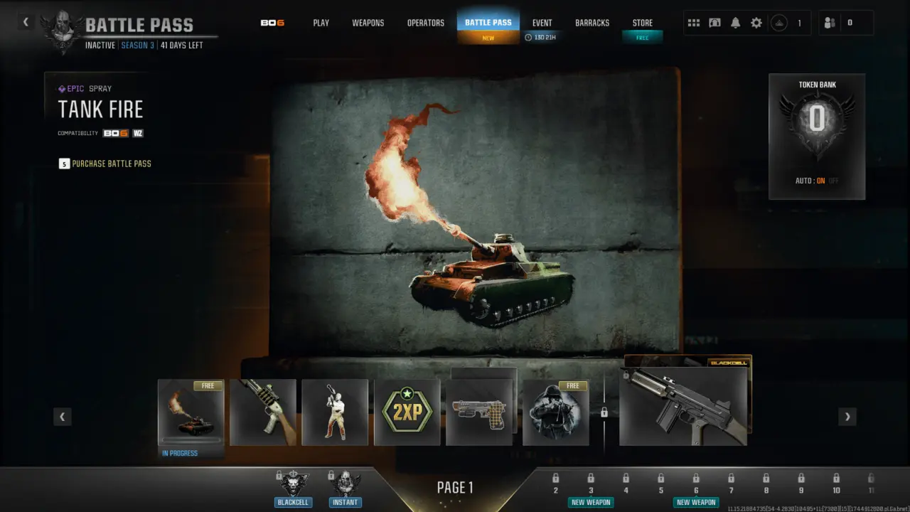 Call of Duty Battle Pass at tier 1 with items locked